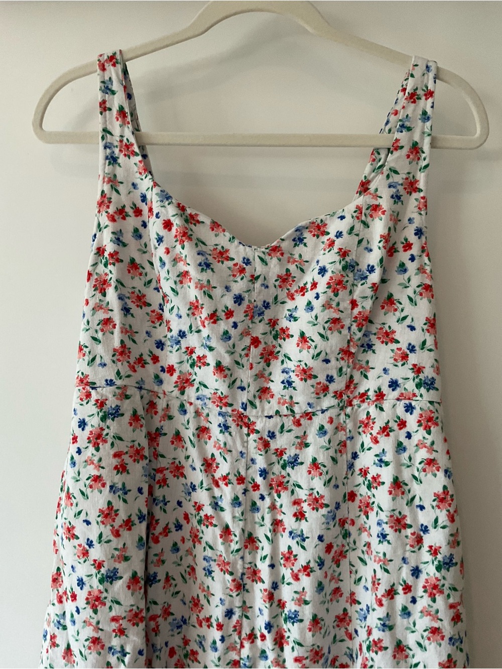 Old Navy NWT White Midi Dress with Red & Blue Floral Print
